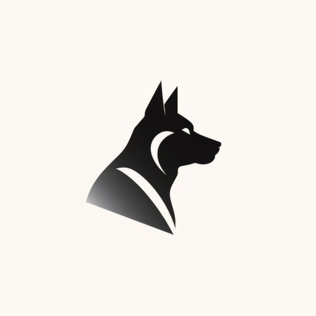 a silhouette of a dog is depicted in a stylized portraiture style, showcasing minimalist simplicity of forms and drawing inspiration from egyptian iconography. the image features a striking contrast between dark black and light beige tones. the innovative page design highlights the strong facial expression of the dog, capturing its essence. this artwork is reminiscent of the works of lynd ward. ai generatedの素材