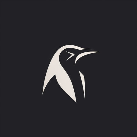 a penguin with a white stroke logo is depicted in this photo. the composition is simple and elegant, with a combination of dark black and light beige colors. the avian illustration is life-like, showcasing low resolution and dark proportions. the image exhibits subtle chiaroscuro, highlighting the precision and detail-oriented nature of the artwork. ai generatedの素材