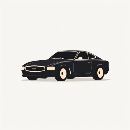 a sports car is showcased on a white background, featuring a minimalist cartooning style with a combination of dark black and light beige colors. the design draws inspiration from the vintage aesthetics of artists like brice marden and dan matutina, incorporating classic elegance and hand-drawn elements. ai generatedの素材