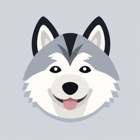 siberian husky animal head vector illustration featuring playful character designs. the style is inspired by neo-pop iconography, with light indigo and light gray colors. the animated gifs add a touch of playfulness and irony. the color palette includes light maroon and light silver, complemented by light gray tones. ai generatedの素材