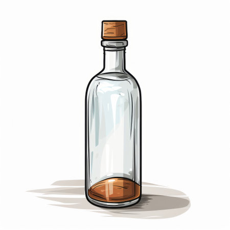 an empty bottle with a wooden top is depicted in this sketch, inspired by traditional japanese art and rendered in a 2d game art style. the bottle, made of glass, stands out against a white background, showcasing its light gray and amber hues. this creative commons attribution image captures the essence of absinthe culture. ai generatedの素材