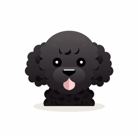 a black poodle dog stands alone on a white background. the bold character design and simple, colorful illustration style make this image eye-catching. with elements like animated gifs, portraiture iconography, and a strong facial expression, this soft-edged, flat composition captures the dog's personality in a unique way. ai generatedの素材