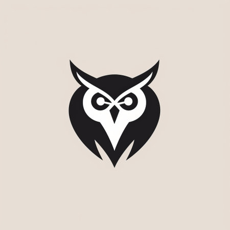 an owl logo with a black and white background, featuring a simple shape design. the logo has a dark beige color palette, giving it a monochromatic and minimalistic look. the character design is detailed, despite the low resolution, and incorporates black and beige tones for a sleek and sophisticated aesthetic. ai generatedの素材