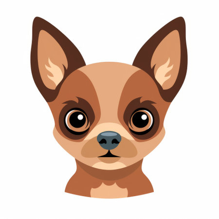 a small brown dog is depicted in this vector illustration, showcasing exaggerated facial features. the style of the artwork is reminiscent of moche art, with a color palette of light pink and dark beige. the dog belongs to the distinctive fawncore genre, and is portrayed against a white background, with accents of dark orange and light azure. ai generatedの素材