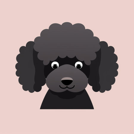 a black poodle dog is depicted in a flat vector image, featuring simplified and stylized portraits reminiscent of catherine hyde's artwork. the color palette includes light pink and light maroon, inspired by charles willson peale's paintings. this illustration draws inspiration from children's book illustrations and showcases a strong facial expression, incorporating elements of gender-bending iconography. ai generatedの素材