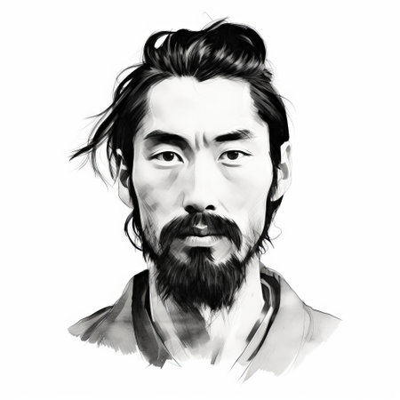 korean actor yu gihyun from fukoya kwaba is depicted in this minimalist ink wash style digital illustration. the simplified and stylized portrait captures the essence of his character. the use of the hasselblad 500cm camera ensures high-resolution detail in this stunning illustration inspired by valentin de boulogne. ai generatedの素材