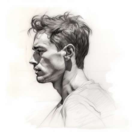 a sketch of a man's side view, showcasing detailed portraits in the style of digital painting and drawing. this goosepunk-inspired artwork features volumetric lighting and eerily realistic, hyper-detailed portraits with intricate shading. ai generatedの素材