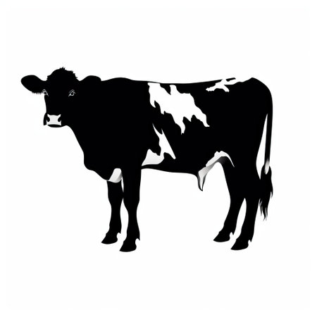 a cow with horns stands out in silhouette against a white background, showcasing a black and white abstract style reminiscent of painted illustrations by romaine brooks. the dignified pose of the cow adds to the artistic appeal of this high-quality photo, which can be found on flickr. ai generatedの素材