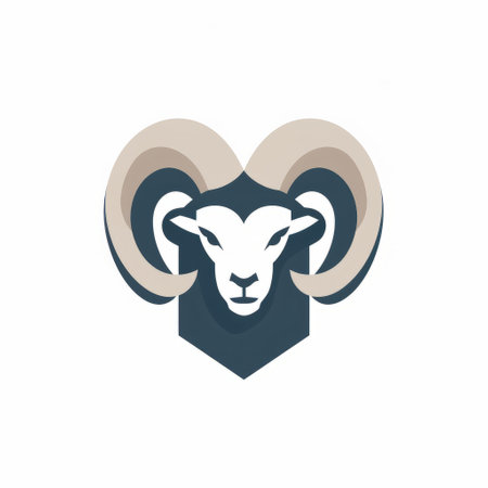 the ram logo template features a symbolic use of animals in a gender-bending style. with a combination of light navy and dark beige, this design draws inspiration from himalayan art and monochrome geometry. the strong facial expression of the ram adds a powerful touch to this high-resolution logo. ai generatedの素材