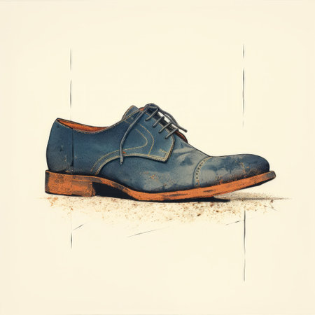 raymond mcdermott's drawing depicts a blue shoe, showcasing a cross-processing processed style. the nostalgic illustration captures the essence of rustic americana, with a touch of vignetting. the frontal perspective adds depth to the illustration, while the matte photo effect enhances its vintage appeal. ai generatedの素材