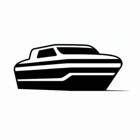 a small boat icon with a design inspired by classic american cars. this black and white contrasted icon showcases bold futurism, digitally enhanced for a modern touch. the icon represents the period from 1970 to the present, featuring a combination of positive and negative space. rtx on. ai generatedの素材