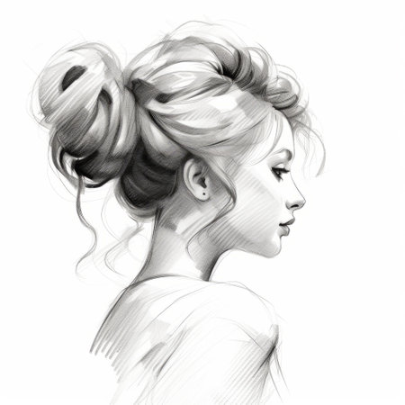 a pencil drawing of a woman's hair, featuring charming character illustrations. this uhd image showcases elegant inking techniques, with cartoon-like characters and large brushstrokes. the loose brushwork adds a touch of uniqueness to this illustration, creating a mono-ha style artwork. ai generatedの素材