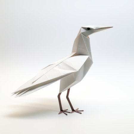 3d origami realistic drawing of an origami duck bird, inspired by the styles of rick owens, carl kleiner, and stark minimalism. this artwork showcases the use of traditional japanese artistic techniques, reminiscent of john lurie's work. the color palette consists of dark white and light gray, enhancing the inventive character designs. ai generatedの素材
