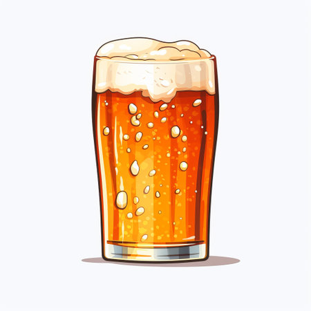 a cartoon beer glass with abundant foam, featuring a light orange and light bronze color scheme. the glass is depicted in a realistic oil portrait style, with hints of light gray and light amber. the vibrant illustrations showcase a shiny and lively appearance, enhanced by the skillful use of screen tones. ai generatedの素材
