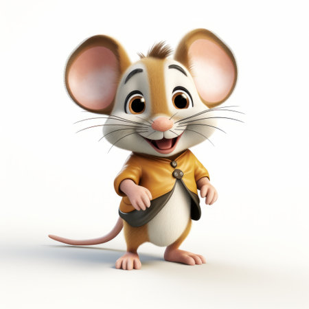 a 3d animated image featuring a cartoon mouse, inspired by the artistic styles of bill gekas, giovanni nino costa, and mile bernard. this character caricature showcases a combination of white and amber colors, capturing the essence of suburban ennui. perfect for an imax experience. ai generatedの素材