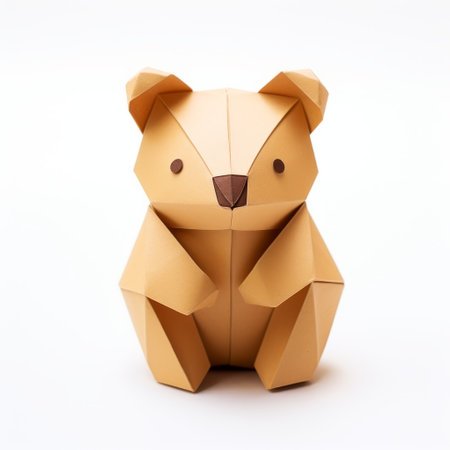 a paper koala bear, in a geometric order style, is seen sitting on its side against a white background. the koala is light brown and light amber in color, with a mote kei design. the composition features frequent use of diagonals and a modular design, resulting in a visually appealing image. this photo can be found on flickr and showcases a high tonal range. aiの素材