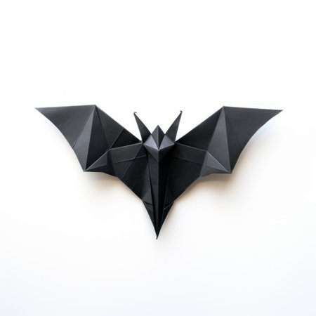 black origami bat on a white background, inspired by the minimalist portraits of oleksandr bogomazov and lorenz hideyoshi. ai generatedの素材