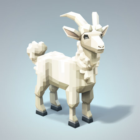 a 4d pixel art representation of a goat, created in a 3d format. this artwork, inspired by the style of sketchfab, showcases monochromatic simplicity with a touch of light white. the design incorporates elements of asymmetry and is influenced by the works of hideyuki kikuchi, ephraim moses lilien, and extruded design techniques. ai generatedの素材