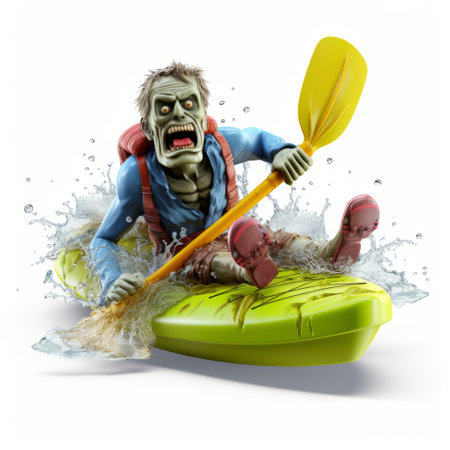 zombie boat figure satsuma, a playful and fun imagery in the style of rendered in cinema4d by john wilhelm. this editorial illustration showcases xbox 360 graphics with water drops, creating a captivating and visually stunning image reminiscent of national geographic photos. ai generatedの素材
