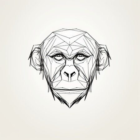 a monostylized hand-drawn vector illustration of a geometric monkey and chimpanzee, featuring intricate geometric shapes and precise line work. the artwork, inspired by the style of januz miralles and agnes martin, showcases realist lifelike accuracy and includes shiny eyes for added detail. this wildlife photography-inspired piece captures the essence of these animals through faceted shapes and isolated composition. ai generatedの素材