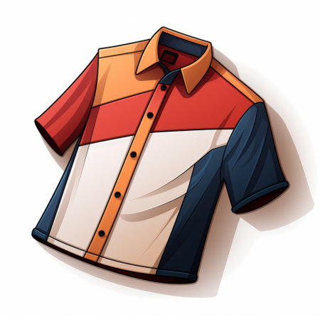 a shirt in blue, red, and orange colors is depicted in a fashion-illustration style. the shirt is made of rubber and has a maroon and beige color combination. it appears smooth, polished, and has a light orange and black shade. this shirt has a masculine appeal. ai generatedの素材