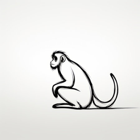the monkey sits in a sketchy and minimalist way, showcasing the art style of tonga. this high-resolution image features symbolic use of animals, with a light gray color palette. the minimal retouching highlights the clean and sharp inking, creating a visually striking composition. ai generatedの素材