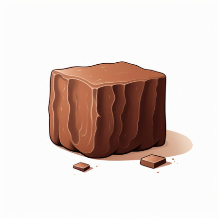 an old chocolate square sits on a white background, featuring a playful and cartoonish illustration style. the stone-like texture adds a realistic yet stylized touch to the image. this cabincore-inspired artwork showcases blocky and editorial illustrations reminiscent of the art from the upper paleolithic era. ai generatedの素材