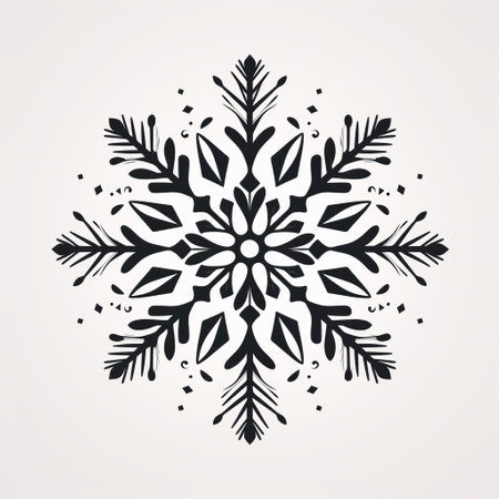 a snowflake, inspired by folk art, is depicted on a minimalist white background. the snowflake is intricately detailed with circular shapes and minimalist strokes in dark black and light beige. the design showcases a symmetrical and highly detailed foliage pattern, reflecting the artistic style of martin rak. ai generatedの素材