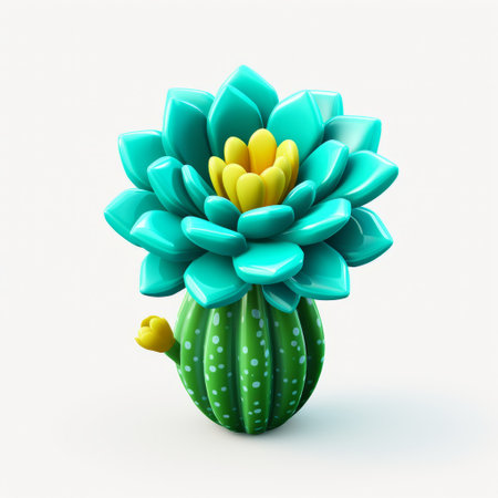 a blue cactus blossom 3d set featuring a cartoonish character design. the light green and amber colors give it a vibrant look. rendered in cinema4d, this chinese iconography-inspired piece showcases a single object with a fluid form. the unique style, known as kimoicore, adds an artistic touch to this captivating creation. ai generatedの素材