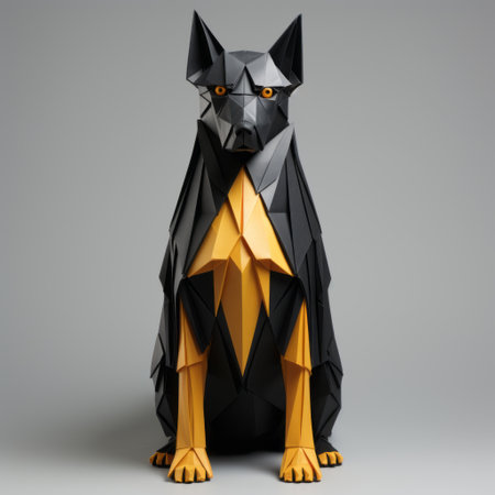 geometric german shepherd animal figure 3d printer vector illustration dog model, inspired by the styles of petros afshar, zhang kechun, and abstract cats. this dark black and yellow artwork showcases the beauty of peter coulson's multi-colored minimalism. ai generatedの素材