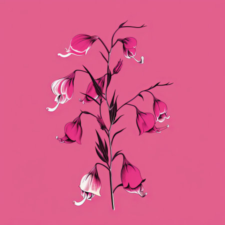 two flowers, one dark pink and the other white, are depicted against a pink background in a flat brushwork style. the gothic illustration showcases bold yet graceful lines, creating a warm tonal range. ai generatedの素材