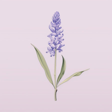 violet linalool flower, a digital painting inspired by gothic chinese art ornament and chinese floral design. this vector illustration showcases the style of hyacinthe rigaud with minimal retouching. margaret olley's delicate minimalism is evident in this realistic british topographical and historical illustration. ai generatedの素材