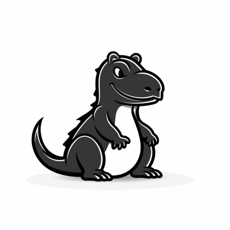 a tiny dinosaur illustration by rudy siswanto, featuring a strong facial expression, stands on a white background. the black and gray style, along with the clever use of negative space, adds depth to the image. this high-quality photo captures the essence of the unique duckcore style. perfect for websites and dinosaur enthusiasts. ai generatedの素材