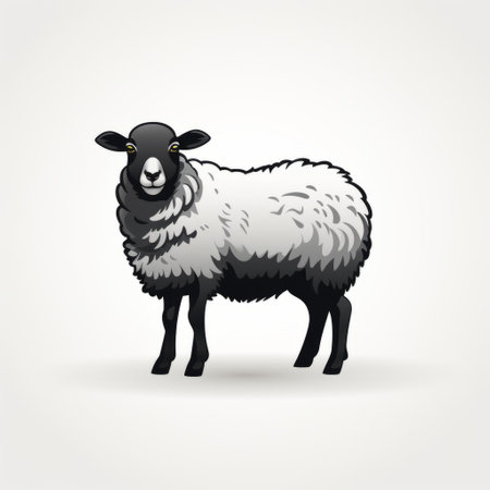 a black and white flat illustration of a sheep cartoon, created in a realistic style with impressionistic colors. the sheep is depicted in light yellow and light gray, against a white background. the artist, liam gillick, skillfully uses light and shadow to enhance the detailed character design of this captivating illustration. ai generatedの素材