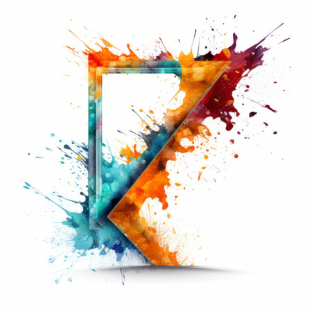 the letter "r" is depicted in this vector image, adorned with colorful paint splats. this artwork showcases an asymmetrical framing style, vibrant futurism, and a combination of teal and orange hues. the realistic watercolor paintings and steeliron frame construction add depth to the design. with its angular geometry and graphic design poster art, this piece is a captivating visual. ai generatedの素材