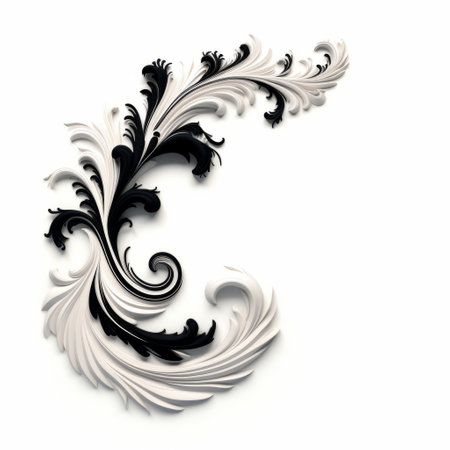 a black and white ornate shape, inspired by physically based rendering, showcases rococo pastel tones and photorealistic details. the design features playful streamlined forms reminiscent of caravaggio's style. created by serge marshennikov, this matte photo captures the intricate beauty of the subject. ai generatedの素材