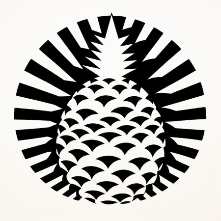 the teeming black and white pineapple poster showcases a vibrant use of light and shadow, with distorted forms and geometric shapes. it incorporates circular shapes and americana iconography, creating colorful and eye-catching compositions. the positive-negative space adds depth to the illustration, making it visually captivating. ai generatedの素材