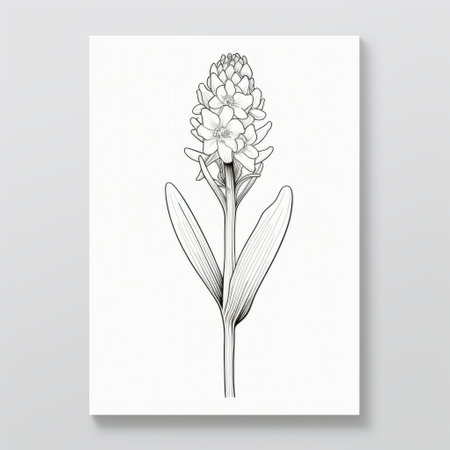 a black and white linear illustration of a flower, inspired by the art of the ivory coast. this highly detailed print, with minimal retouching, showcases the intricate style of hyacinthe rigaud. the flower is depicted on a shaped canvas, adding a unique touch to the simple yet colorful illustrations. ai generatedの素材