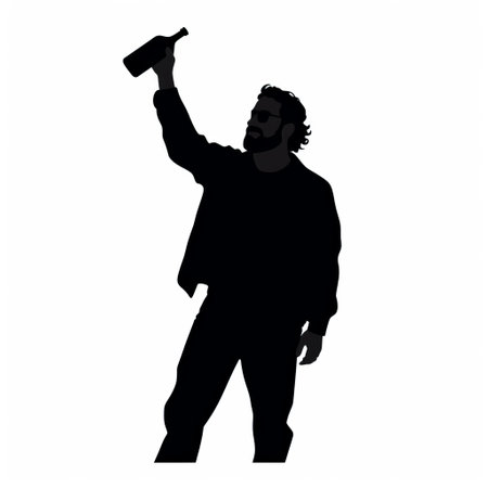 a man drinking wine is depicted in a silhouette, showcasing the artistic style of the master of spray paint. this realistic artwork combines elements of brutalism, meme art, and caravaggism. the white background enhances the visual impact, reminiscent of works created during the works progress administration (wpa) era. ai generatedの素材