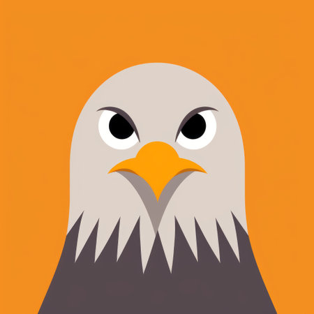 an eagle with an orange background, featuring a minimalistic portrait style. the eagle stands on an orange background, adorned with red and black feathers. the simplistic cartoon design showcases emotive facial expressions. the dark gray and dark blue color scheme adds depth to the minimalist illustrator's superflat style. the eye-catching details make this eagle photo truly captivating. ai generatedの素材