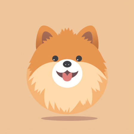 a cute dog avatar with its ear closed and tongue out, featuring bold color usage in light orange and light maroon. this editorial illustration is inspired by the style of fernando botero, known for his charming anime characters. the dog's soft-focus technique enhances its adorable appearance, with a color palette of light brown and white. ai generatedの素材