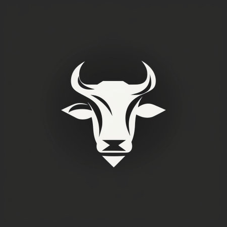 a bull head logo is featured on a black background, showcasing monochromatic white figures. this vintage minimalistic design draws inspiration from the art of the congo, incorporating minimalistic forms and a strong facial expression. the logo exudes a mid-century illustration vibe, with hints of taxidermy influence. ai generatedの素材