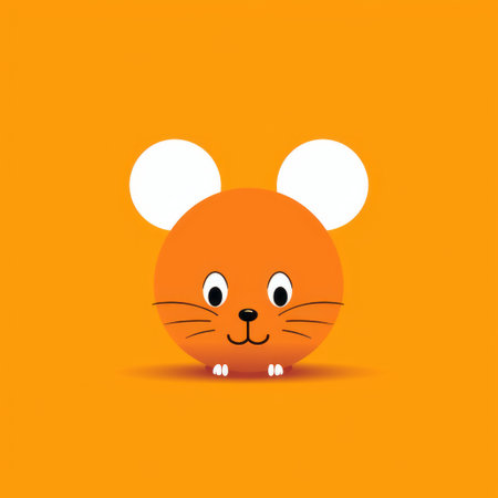 a cute orange and white mouse with white fur is captured in this photo against an orange background. the minimalistic symmetry and colorful caricature style of the image draw inspiration from artists like vladimir tatlin and chuah thean teng. the manual focus lens adds a unique touch to the composition. ai generatedの素材