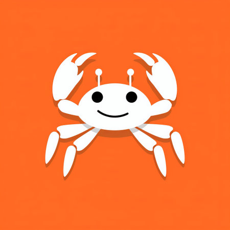 an orange crab app icon is depicted in this image. the icon features a charming character illustration with a minimalist background. the design is monochromatic, with white figures and flickr, text, and emoji installations. the overall style is a blend of technological design and relief. ai generatedの素材