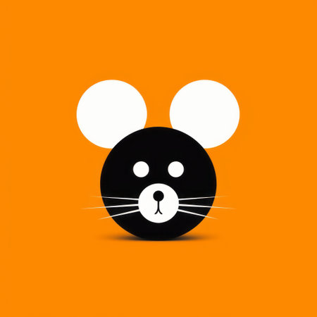 a playful character design of a rat head on an orange background, captured in a minimalist black and white style. this minimalist photography showcases a simple and high-resolution image, perfect for social media icons or a cartoon mis-en-scene. ai generatedの素材