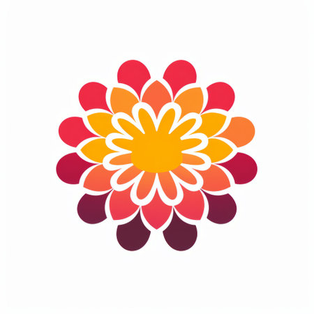 kawaii flower icon logo design featuring colourful mosaics in the style of gabriel dawe. this elegant logo incorporates the use of negative space, showcasing intricate and delicate flower and garden paintings inspired by mughal art. the vibrant combination of dark pink and light amber adds a touch of warmth and beauty to the design. ai generatedの素材