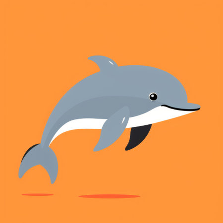 funny dolphins jumping on an orange background vector icon illustration. this charming character illustration features playful still-lifes and animated gifs of dolphins. the style is light navy and light gray, with bold posters and a sharp attention to detail. ai generatedの素材