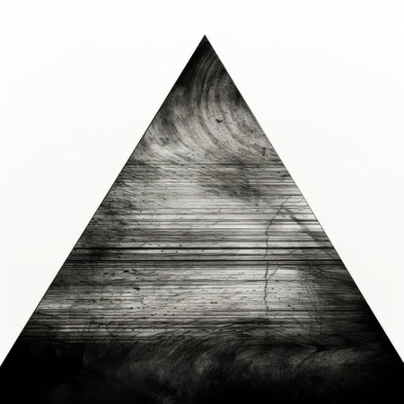 a black and white triangle with a background showcasing varying wood grains. this surrealist photograph captures the essence of muted expressionism and gravure printing. the linear delicacy and scanner photography techniques used create a striking contrast between lights and darks. ai generatedの素材