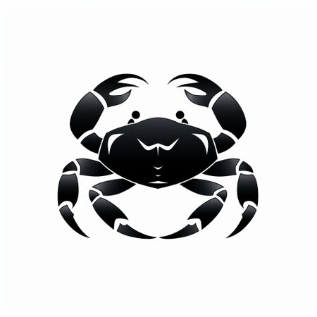 a black and white illustration of a crab on a white background, showcasing the style of stenciled iconography. this abstract minimalistic artwork, inspired by the works of wlop and tivadar csontvry kosztka, features a strong facial expression. the matte photo enhances the minimalistic design of the crab illustration. ai generatedの素材