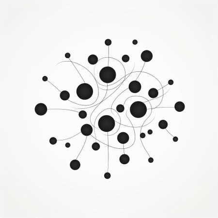 a group circle with mirrors vector illustration showcasing line and dot work, tangled nests, bauhaus simplicity, kinetic lines and curves. the artwork is characterized by dark black and gray tones, depicting a social network analysis with free-flowing lines. ai generatedの素材